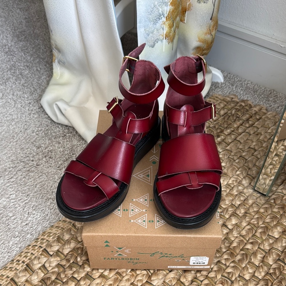 Farylrobin for Free People Deep Red Vegan Leather Sandals